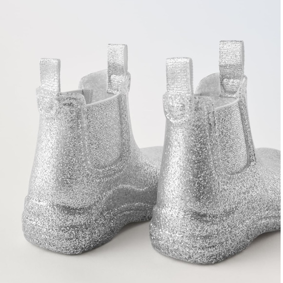 NWT Zara Size 6.5 toddler silver glitter rainboots - Picture 4 of 5